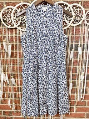 J. Crew Blue and White Sleeveless Floral Cotton Dress